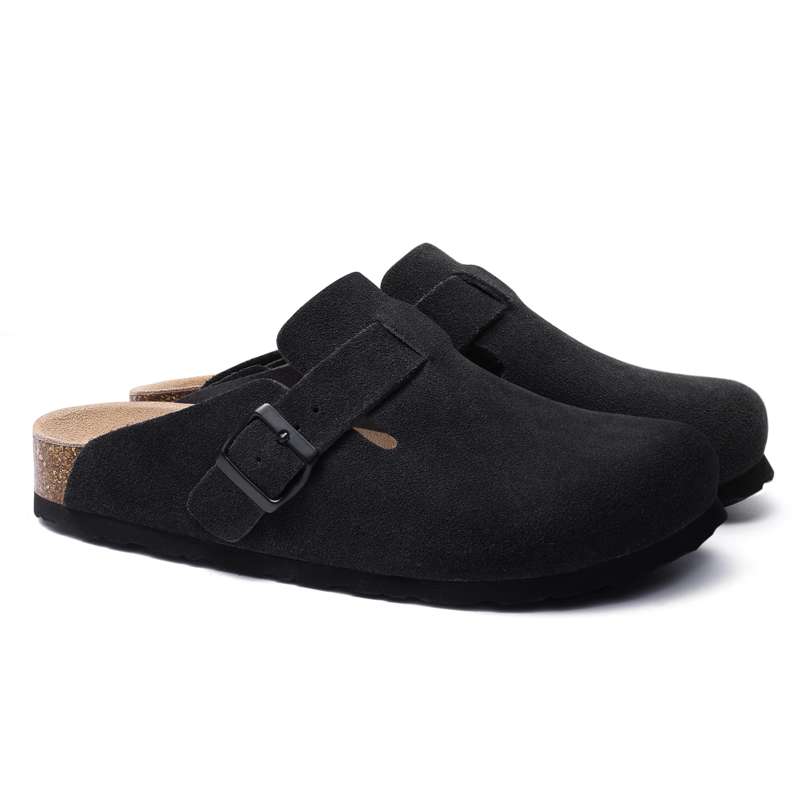 靴  SLIPPER SUEDE CROSS BLACK Men's Cross Strap Suede Black Comfort Slipper