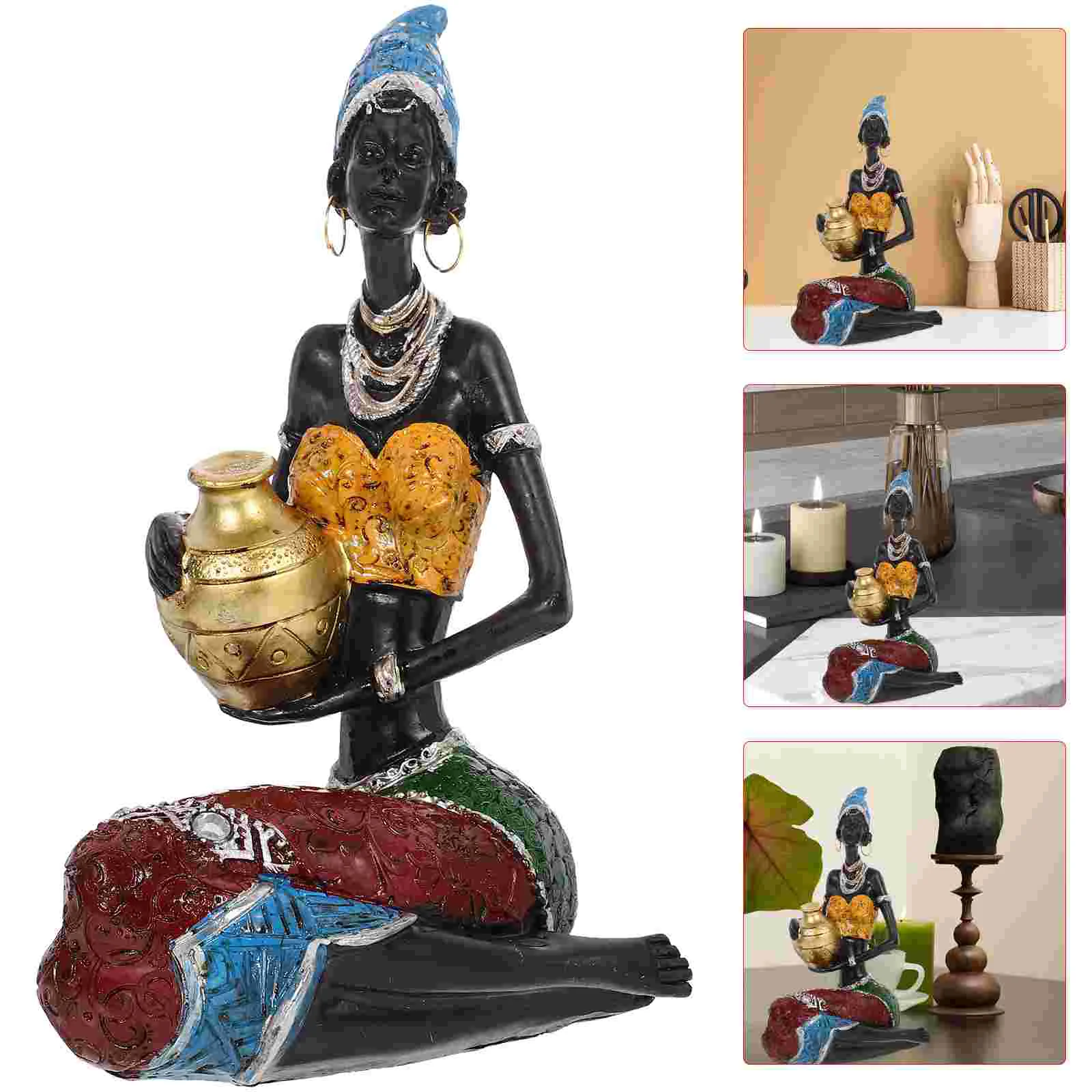 

African Women Figure Desktop Sculpture Resin Craft Ornament Home Ornament