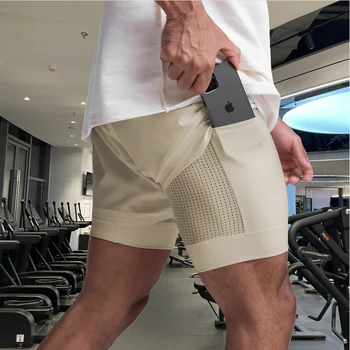 2025 NEW men's sports shorts 2 in 1 Running shorts men's double layer breathable fitness bodybuilding training Jogging Shorts 1
