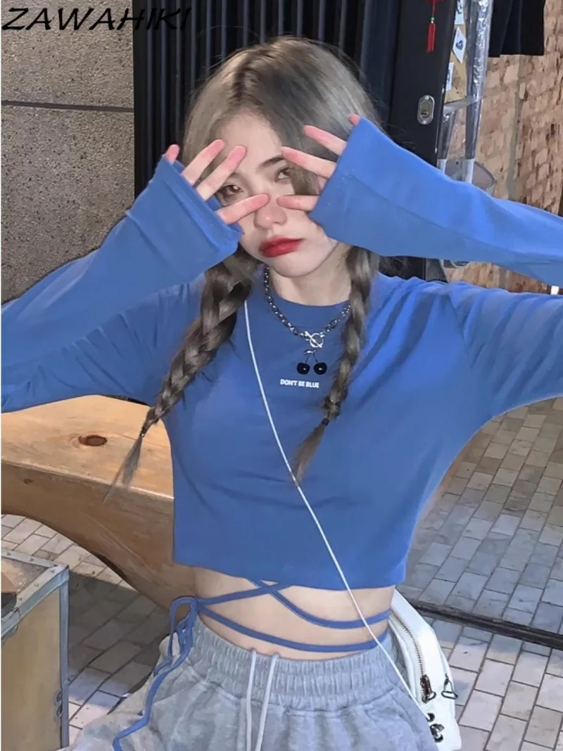 

Футболка женская однотонная с буквенным принтом, Y2K