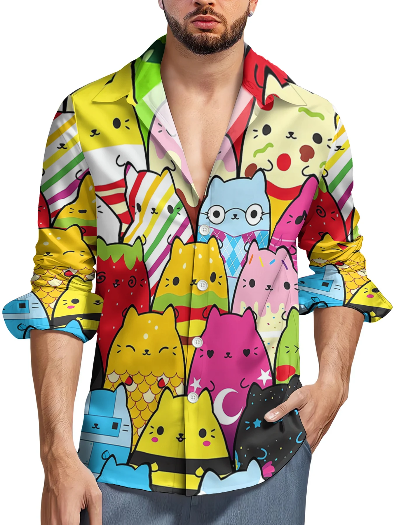 

HX Fashion Mens Shirts Funny Cartoon Animal Cute 3D Printed Long Sleeve Shirt for Men Beach Shirt Tops Camisas Dropshipping