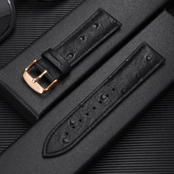Premium Cowhide Leather Strap with Universal Butterfly Buckle - 20mm (Black - RoseGold)