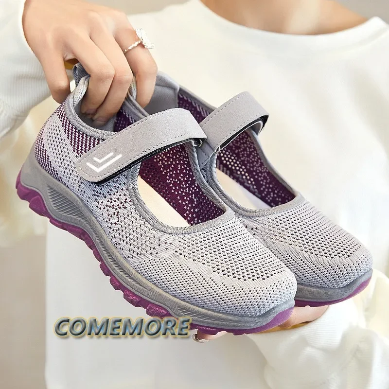 

Non-slip Soft Mom Sneakers 2024 Summer New Reathable Mesh Travel Casual Shoes for Women Comfort Lightweight Flat Sport Footwear