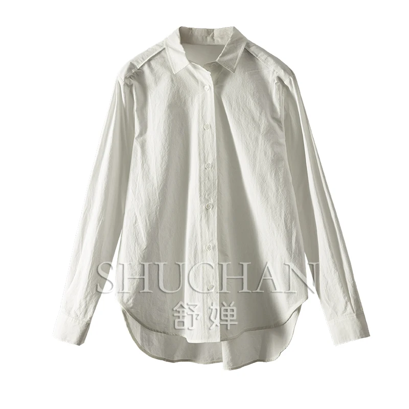 

SHUCHAN 100% cotton white shirt women 2024 spring blouse women long sleeve top loose blusas femininas elegantes