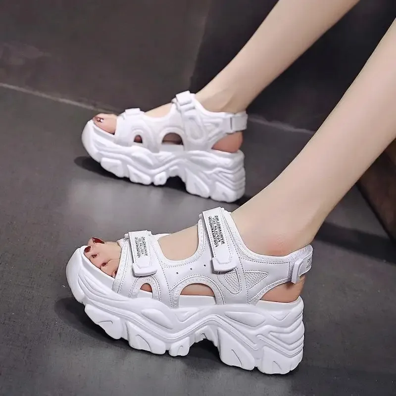 8cm Heel Height Summer New Fashionable Internet Famous Thick Soled Sponge Cake Shoes Beach Sports Casual Style Women's Sandals