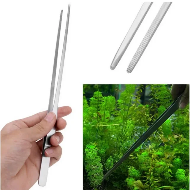 Stainless Steel Aquarium Tweezers Pliers Fish Tank Water Grass  Clip Quatic Plants Straight Elbow Clips Aquarium Cleaning Tools 2