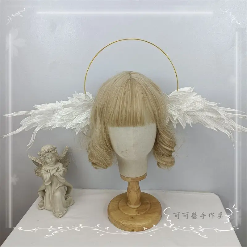Virgin Halo Lolita Angel Demon Berrying Wings Retro Pope Crown Headband Halloween Cosplay Headwear Hair Accessories