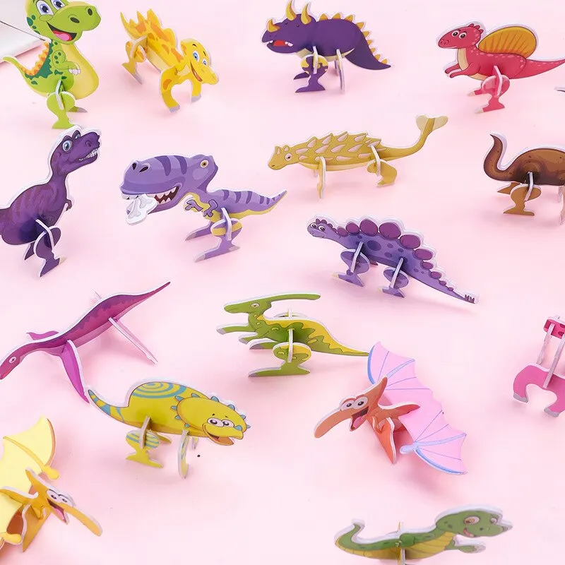 40Pcs Children Paper Dinosaur 3D Puzzle DIY Cute Cartoon Dinosaur Modeling Random Styles Animal Model Toy