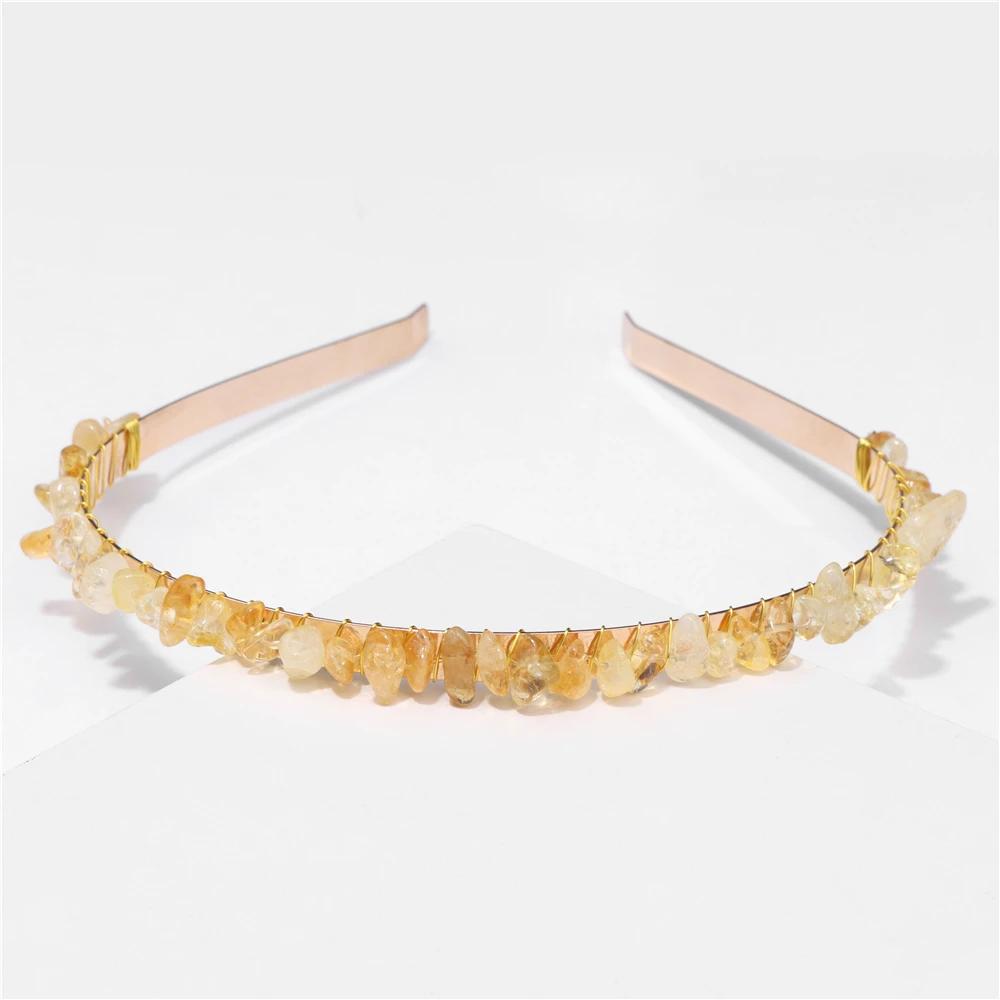Green Agates Beads Hair Hoops For Women Hair Accessories Natural Chip Beads Headwear Rose Pink Quart Citrines Headbands Jewelry