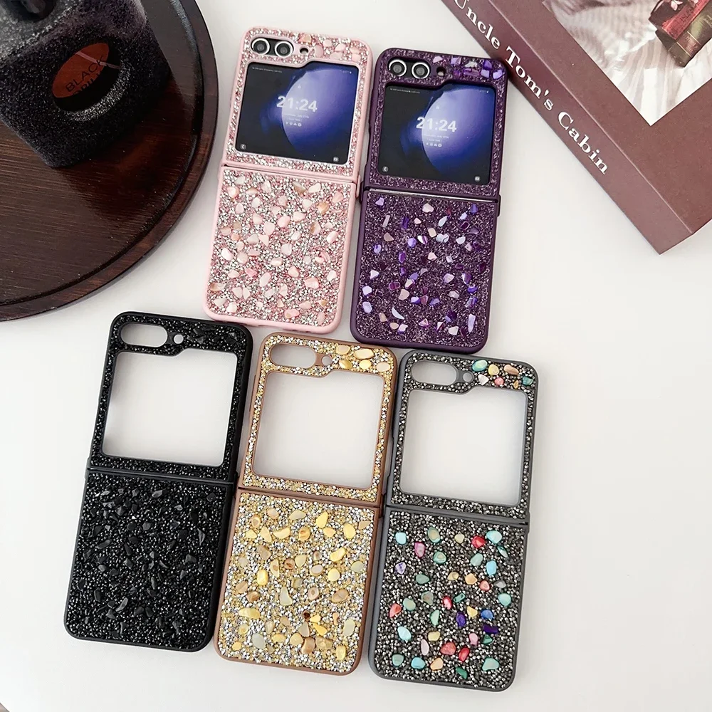 Sequins Trim Rhinestone Glitter Phone Case For Samsung Galaxy Z Flip 6 5 4 3 5G Soft TPU Frame Shockproof Back Cover