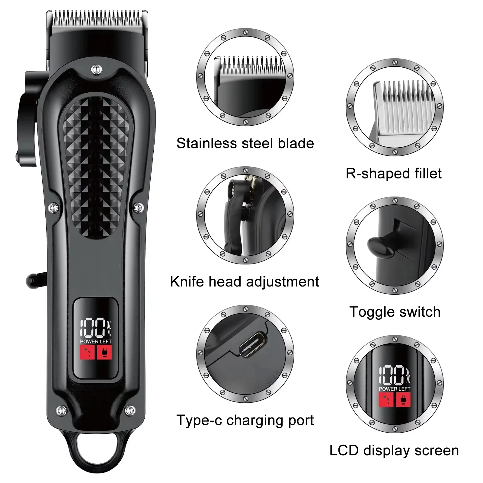 Adjustable Professional Clipper Barber Trimmer For Men Electric Powerful Hair Cutting Machine Rechargeable Haircut Kit_voghion.com
