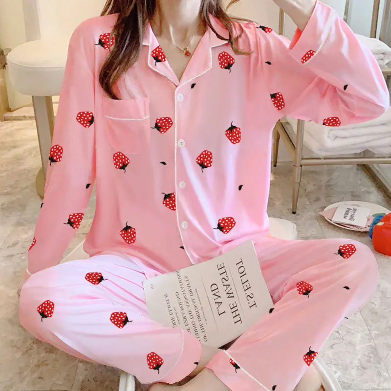 طقم بيجامات بأكمام طويلة للسيدات ، بيجامات للفتيات...