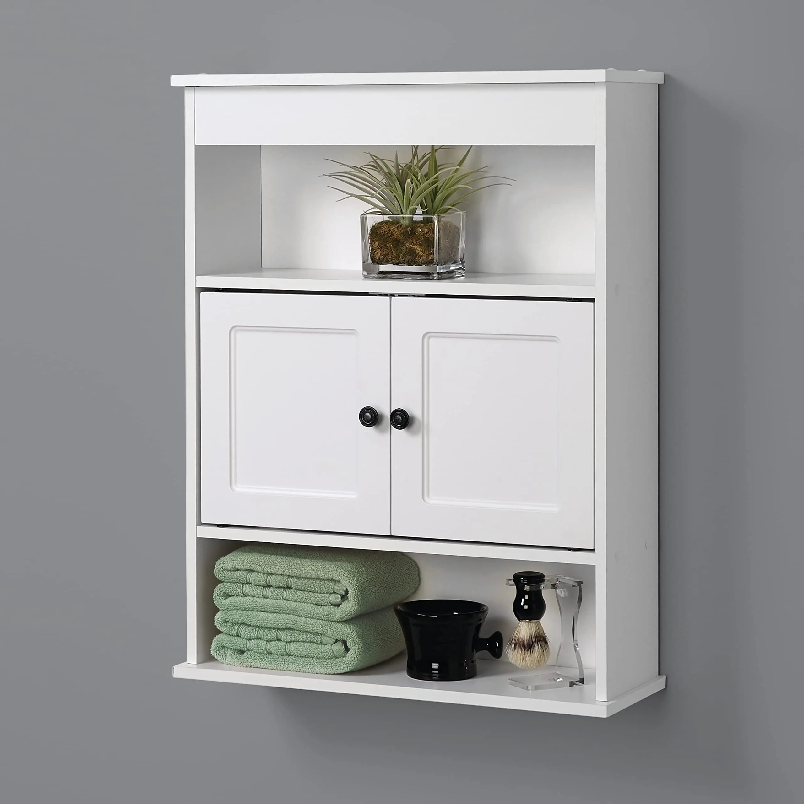 

Bathroom Wall Cabinet - 2 Doors and 3 Shelves, White