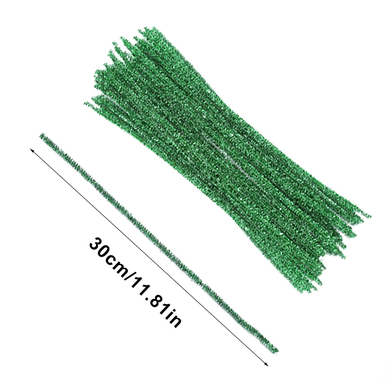Chenille Craft Supplies 100Pcs Glitter Chenille Stems Rod Wool Root Fluffy Twist Sticks Plush Tinsel Stems Wired DIY Craft Supplies Toys
