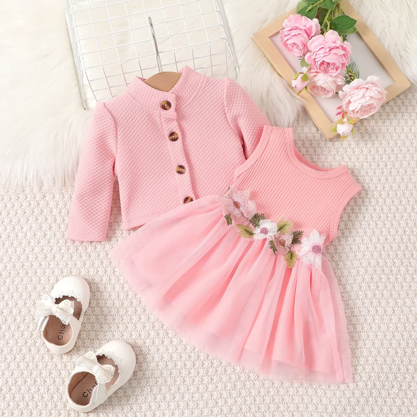 

Prowow 3-24M Baby Dresses Pink Coat With Embroidery Flower Dress For Girls Spring Fall Toddler Dress Kids Baby Girls Clothes