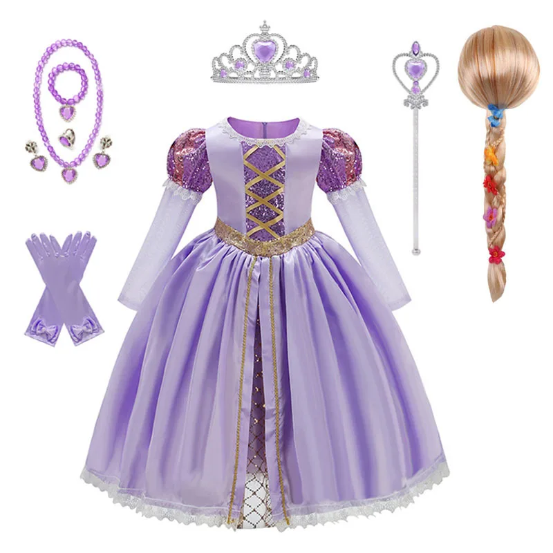 Disney Rapunzel Princess Dress For Children Birthday Carnival Halloween
