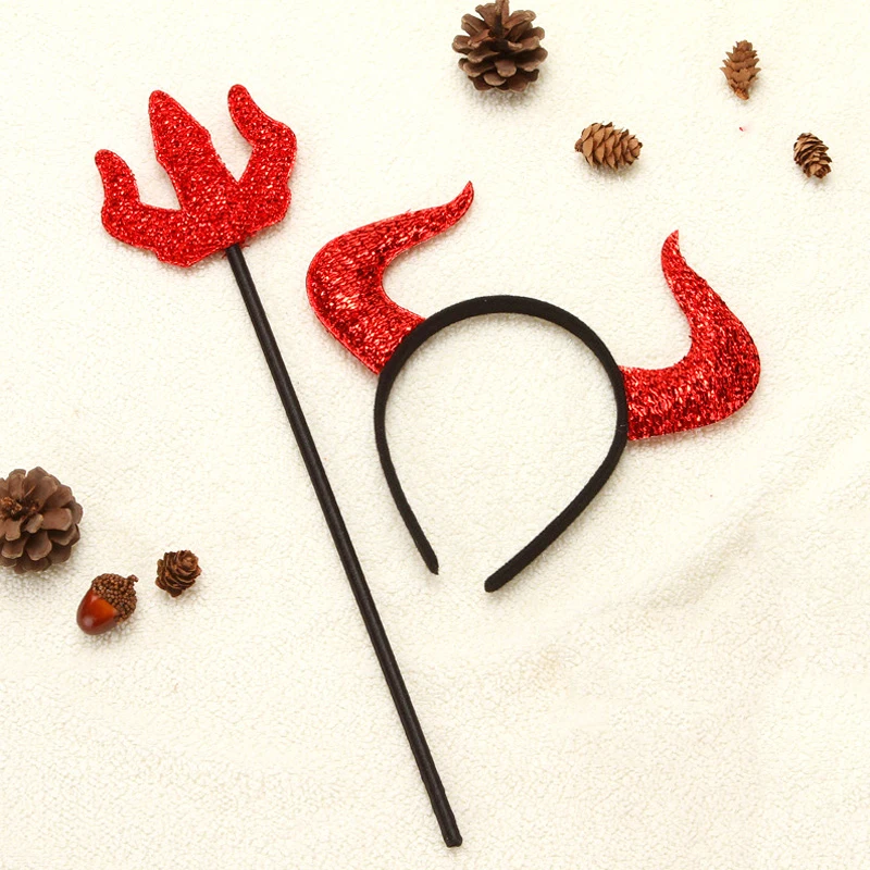 

Horn Fork Set Halloween Demon Red Ox Horn Headband Boys Girls Cosplay Devil Headwear Costume Props