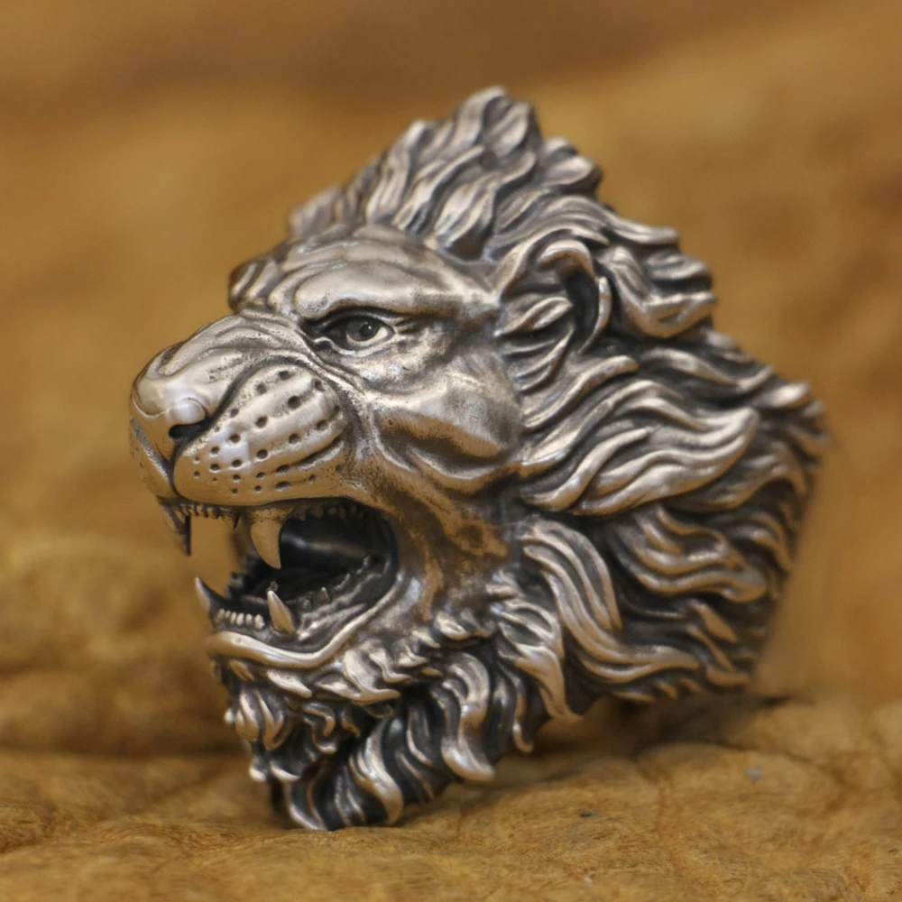 

LINSION Roaring Lion Ring 925 Sterling Silver Mens Biker Ring TA385 US Size 7~16