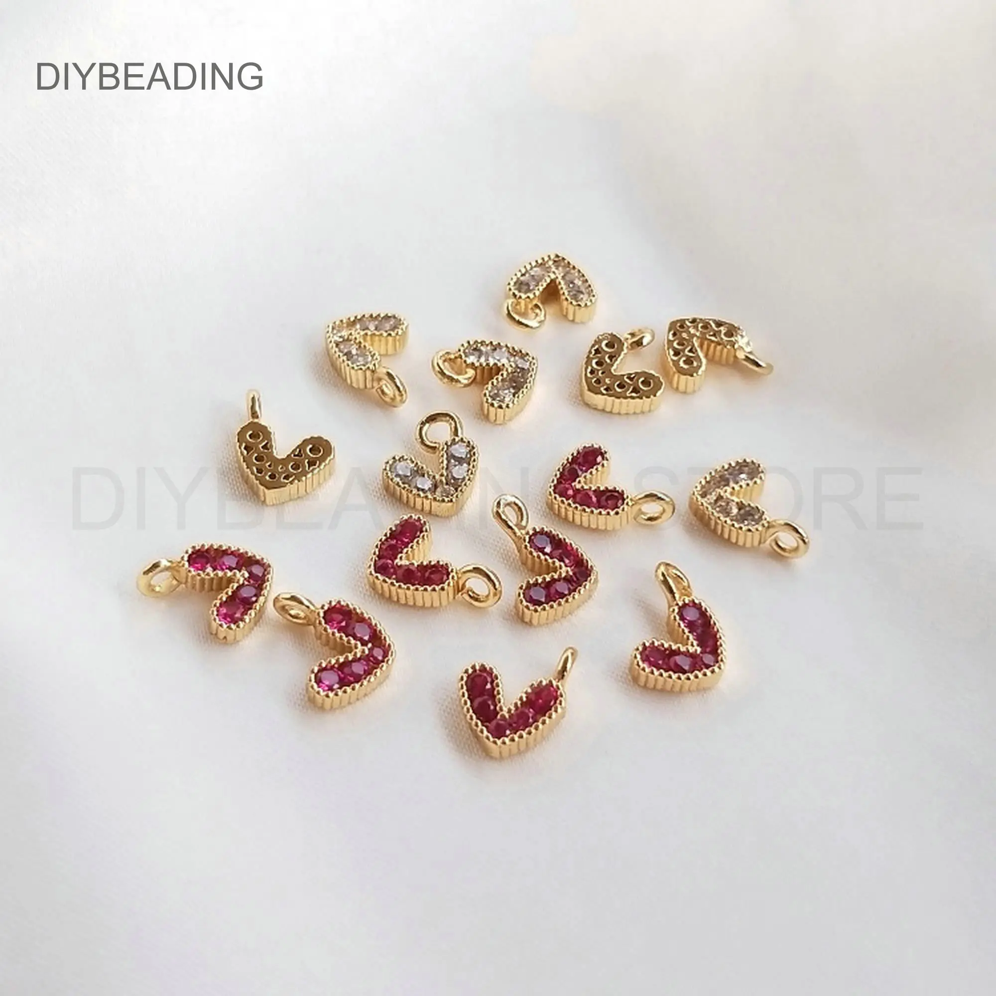 

Valentine Day Gift for Women 14K Gold Plated Brass and Rhinestone Cute Heart Shape Pendant Finding for Jewelry Making(White/Red)