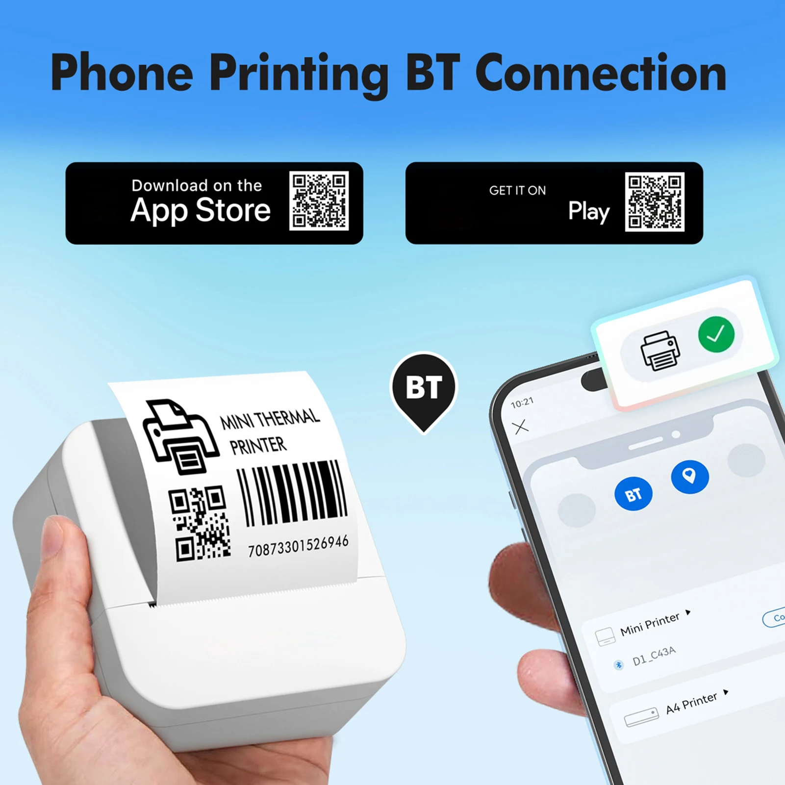 【New】Bluetooth Thermal Label Printer 57mm Instant Sticker Printer for IOS for Android Wireless Connect Support Memo Notes Lists