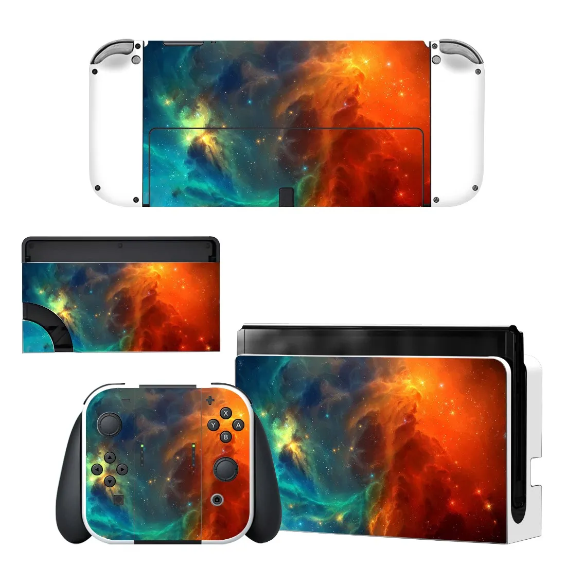 Full Body Protective Cover Skin Decal Compatible Nintendo Switch Oled Game Console Controller Decor 1set Starry Colorful Sticker 