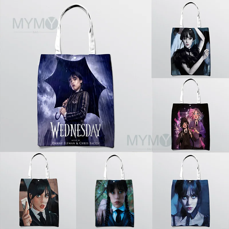 

Movie Wednesday Addams Women Shopper Canvas Shopper Bag Aesthetic Cartoon Addams Family Girl Handbag Tote Shoulder Lady Bag