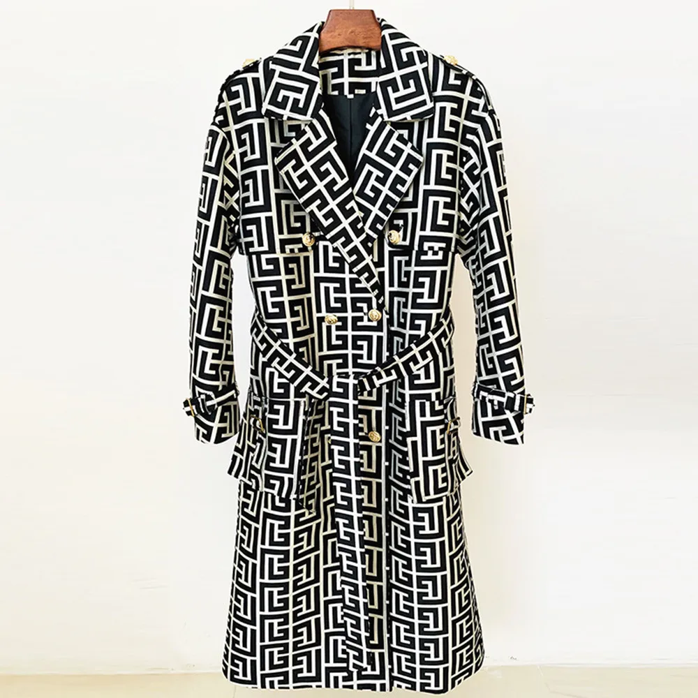 

Женский двубортный тренчкот с поясом, дизайнерский тренчкот с геометрической сеткой, B955, осень 2022