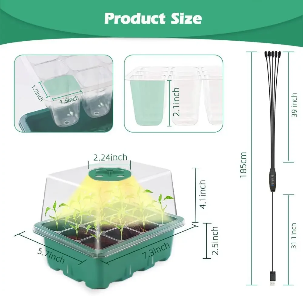 Description Picture 5 of itemLED Nursery Pots With Grow Light Plant Seed Starter Trays Home Greenhouse Growing Lamp with 12 Hole Timer Kit Controller