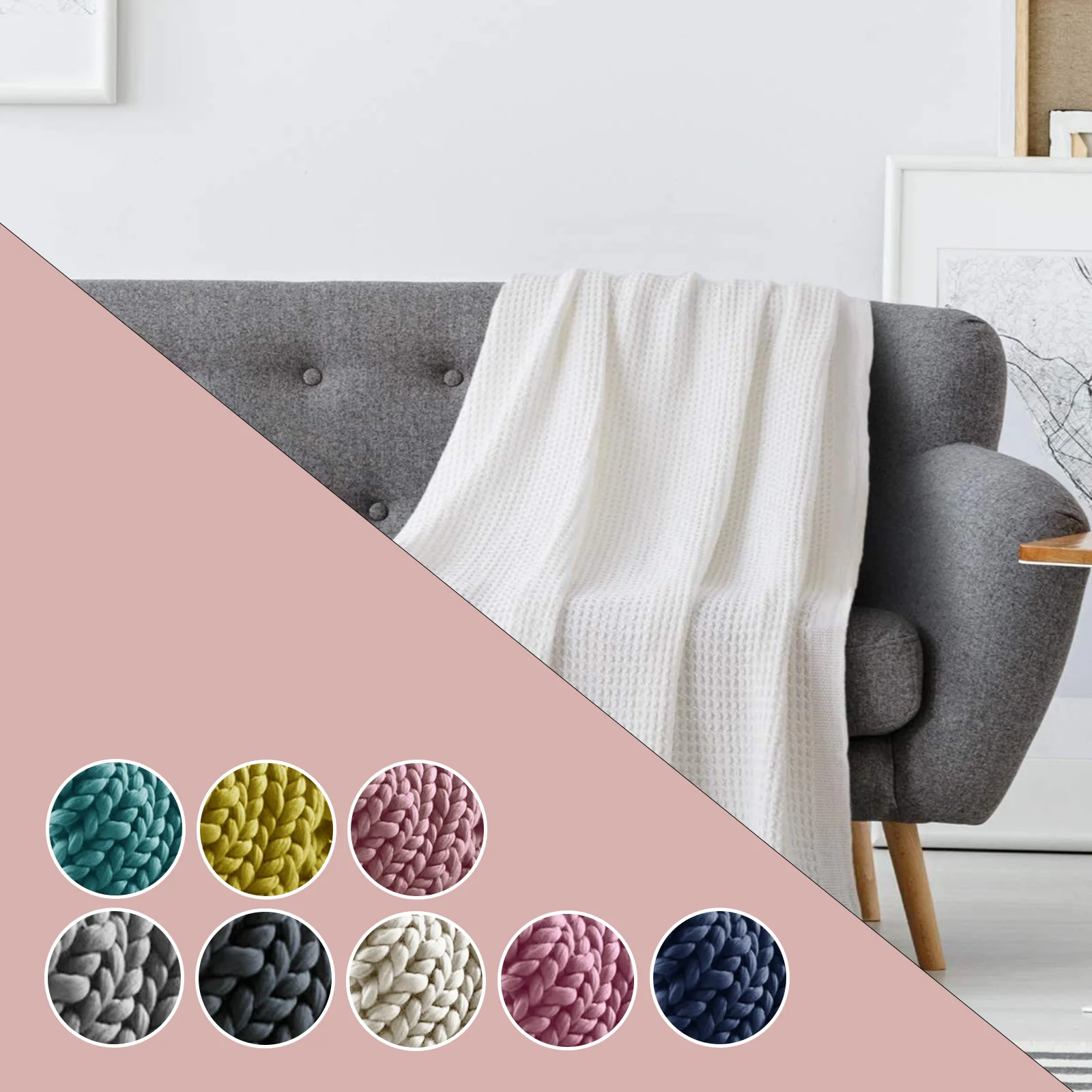 Chunky Knit Blanket Throw 100% Hand Knitted Chenille Throw