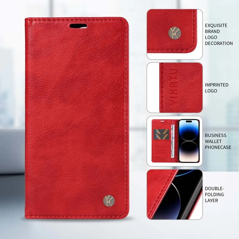 Leather Magnetic Flip Wallet Case with Card Holder