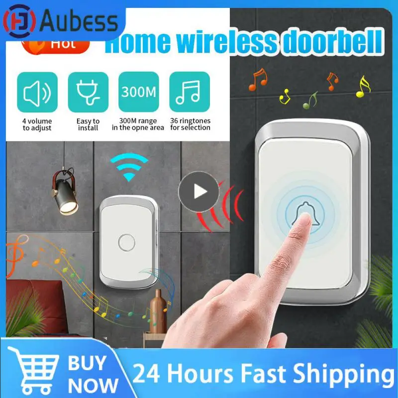 

1PCS Wireless Doorbell 36 Chimes Door Ring 100-240V 300M Range IP44 Waterproof EU UK US Plug Receiver Door Bell