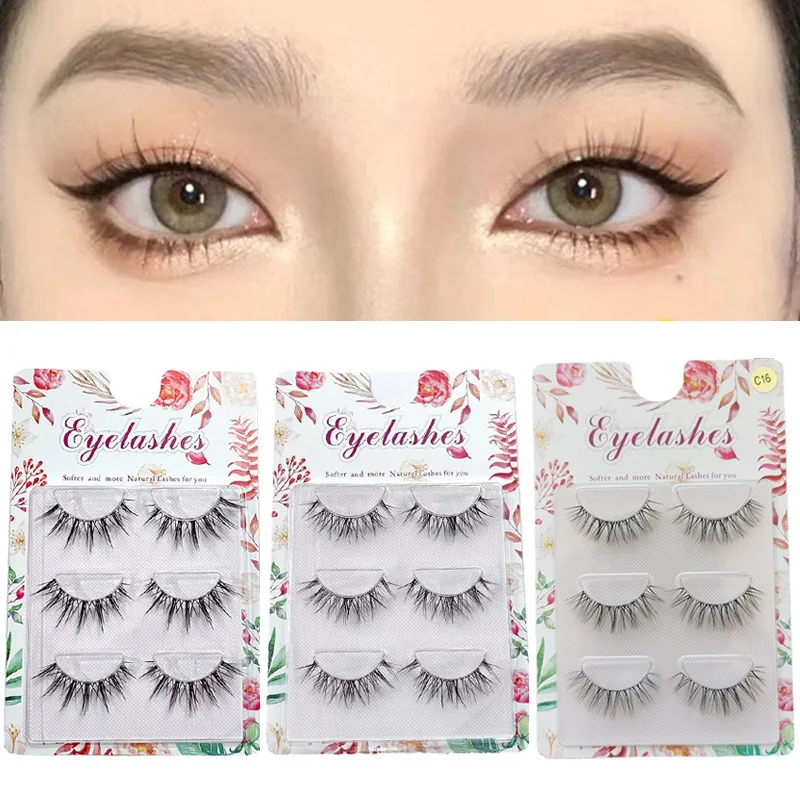 

3 Pairs Fairy False Eyelashes Lash Extension Tool Natural Cross Curling Fake Eyelashes Daily Eye Makeup Wispy Transparent Stem