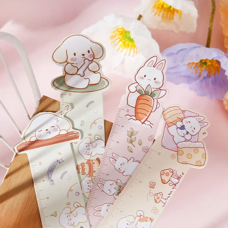 30pcs/box Paper Bookmarks Kawaii Ruler Measuring Scale Book Page Holder Korean Stationery Students Reading Tools Message Card