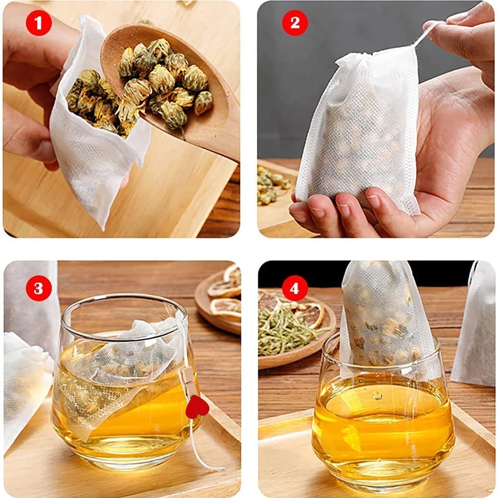 2000-100Pcs Disposable Filter Infusers Empty Drawstring Seal Scented Loose Tea Bags Herb Kitchen Spice Brew Coffee_voghion.com