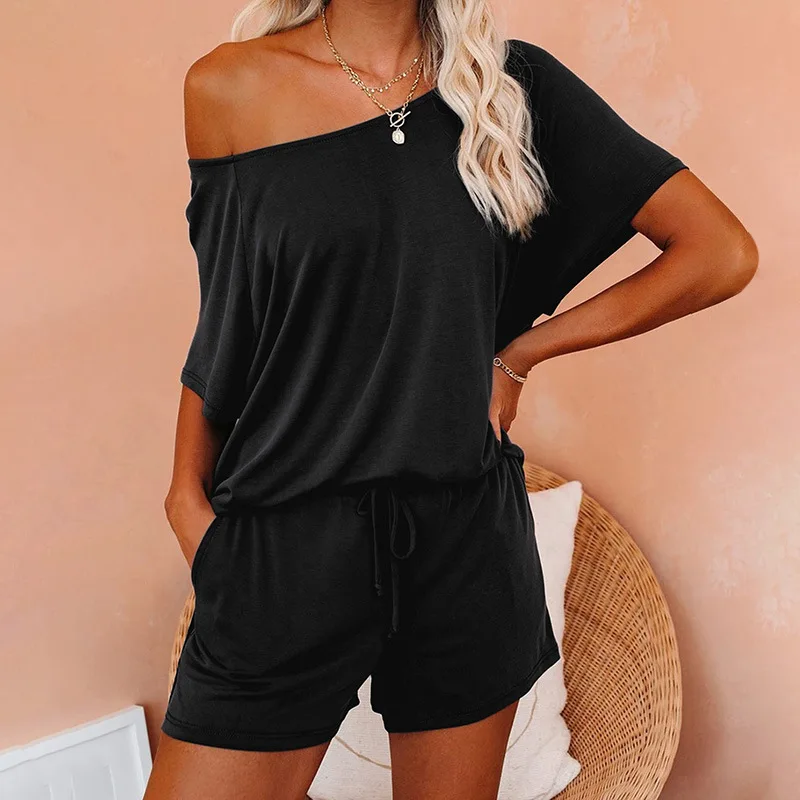 Solid-color Home Clothing Female New Tie with Short-sleeved Basic Home Clothing Set Pajamas Women's Spring and Summer