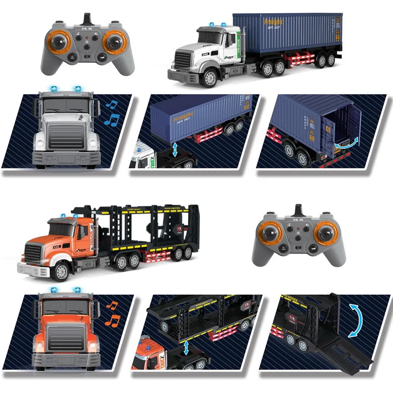 Electric remote control  trailer with lights and music double-decker transporter simulation container children's toy man 4