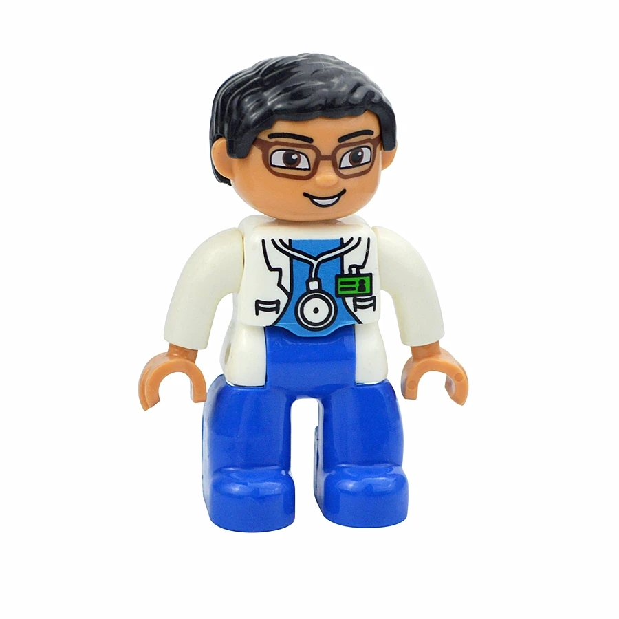 Jumbo Building Block Character Set - Farmer, Pirate, Worker, Doctor & Policeman Figures