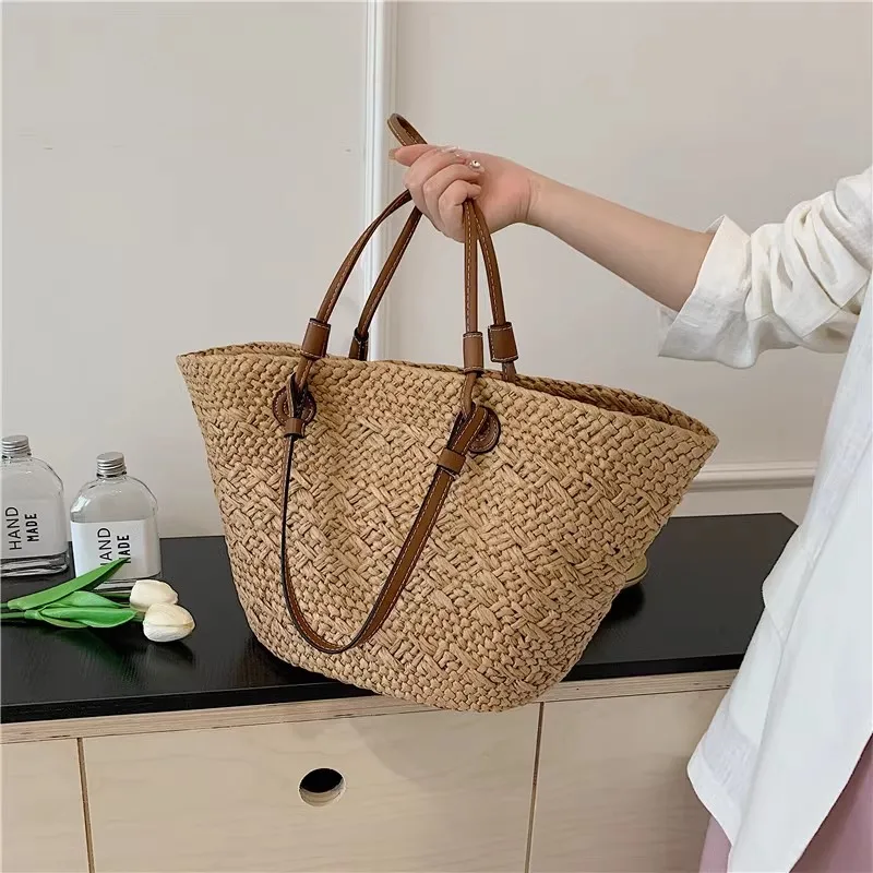 Women's Large Capacity Shoulder Bag Summer Straw Woven Basket Handbag Fashion Female Luxury Designer Beach Bag Bali Shopper Tote