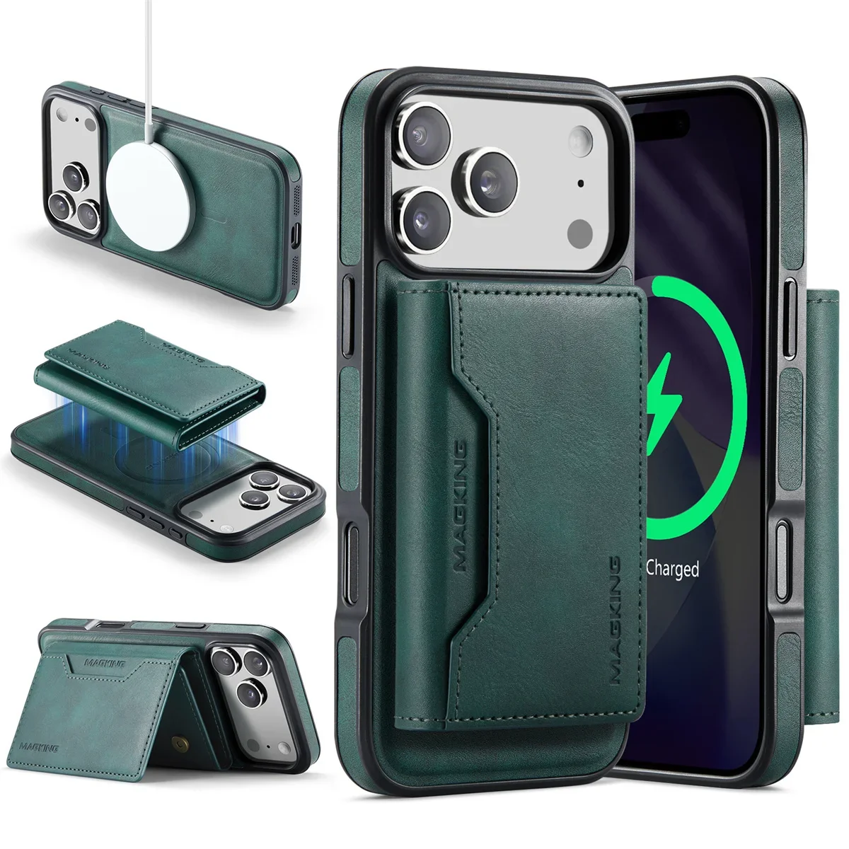 Premium Detachable RFID Leather Phone Case with Magnetic Card Slot and Wireless Charging Capability