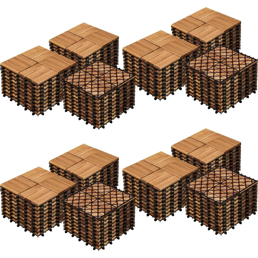 Garden Floor Boards 12'' x12'' 108 pcs Hardwood Interlocking Patio Deck Tiles Acacia Waterproof Wood Flooring Tiles
