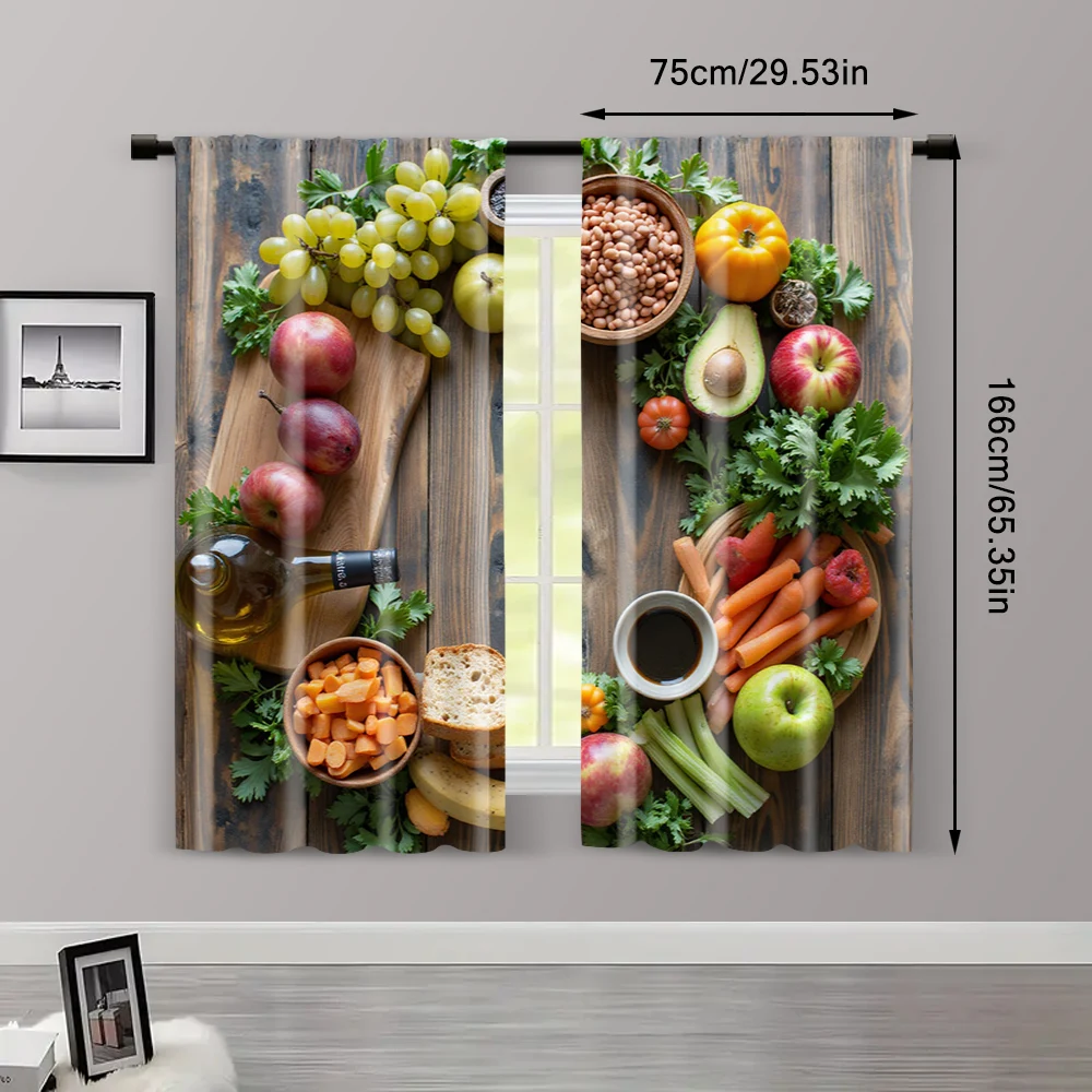 2pcs, Popular Curtains 2D print Vibrant Fruits & Veggies Versatile Fabric (without rod) Stuff Clearance Use for Bedroom & 3