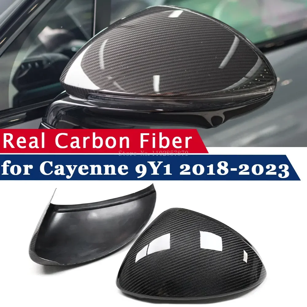 

LHD Rearview Mirror Cover for Porsche Cayenne 9Y1 2018-2023 Real Carbon Fiber Side Mirror Shells Add on Frame Replacement Case