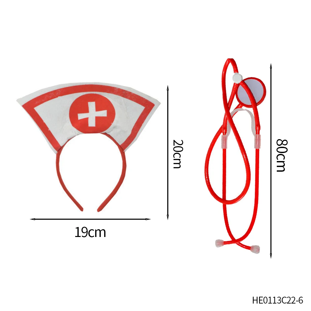 Halloween nurse headwear with fake stethoscope pen sexy nurse headwear headband lace red cute cosplay costume birthday makeup