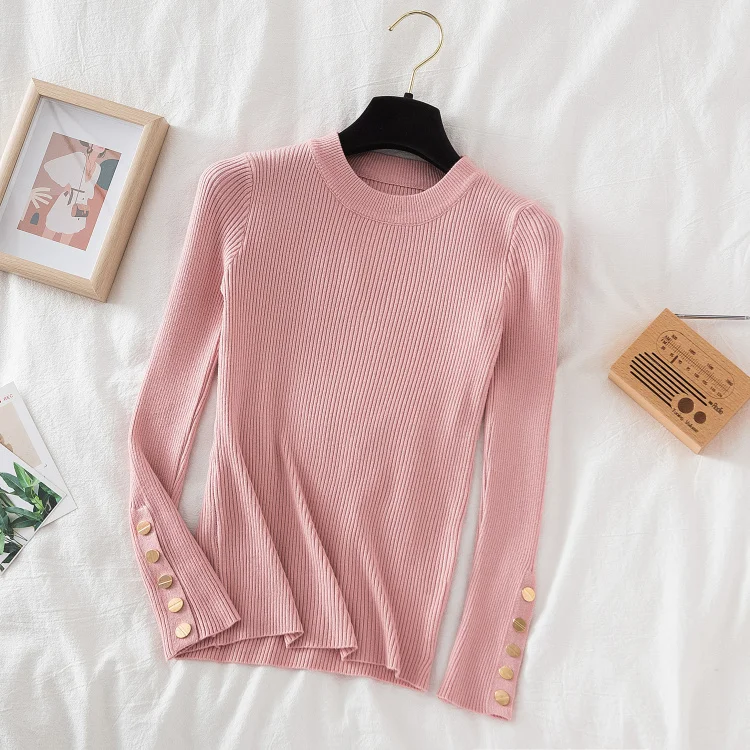 2022 Women Thick Sweater Pullovers Khaki Casual Autumn Winter Button O-neck Chic Sweater Female Slim Knit Top Soft Jumper Tops cable knit sweater