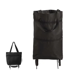 Compact Foldable Shopping Cart with Wheels | Lightweight Backpack - Style Hand Cart (Black)