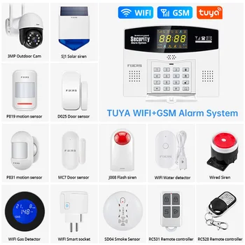 Fuers-W210 DIY Tuya 스마트 경보 시스템, 와이파이 도난 경보 스마트 홈 GSM 경보 시스템 컬러 LCD 디스플레이 보안 모션 센서