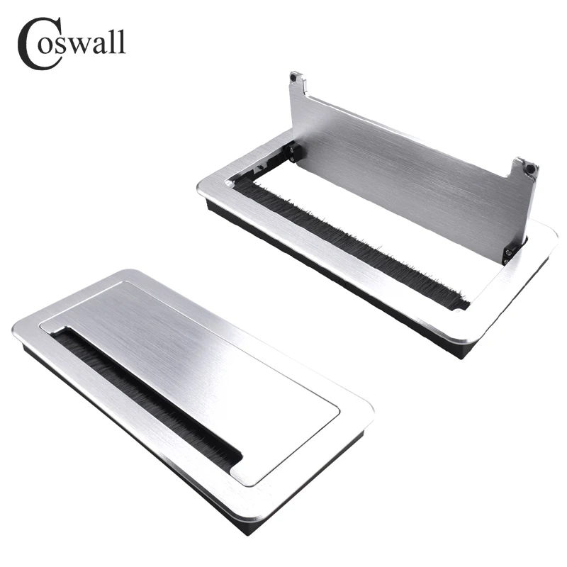 Elegant Black/Silver Brushed Aluminum Cable Management Desk Grommet with Dust-Proof Brush
