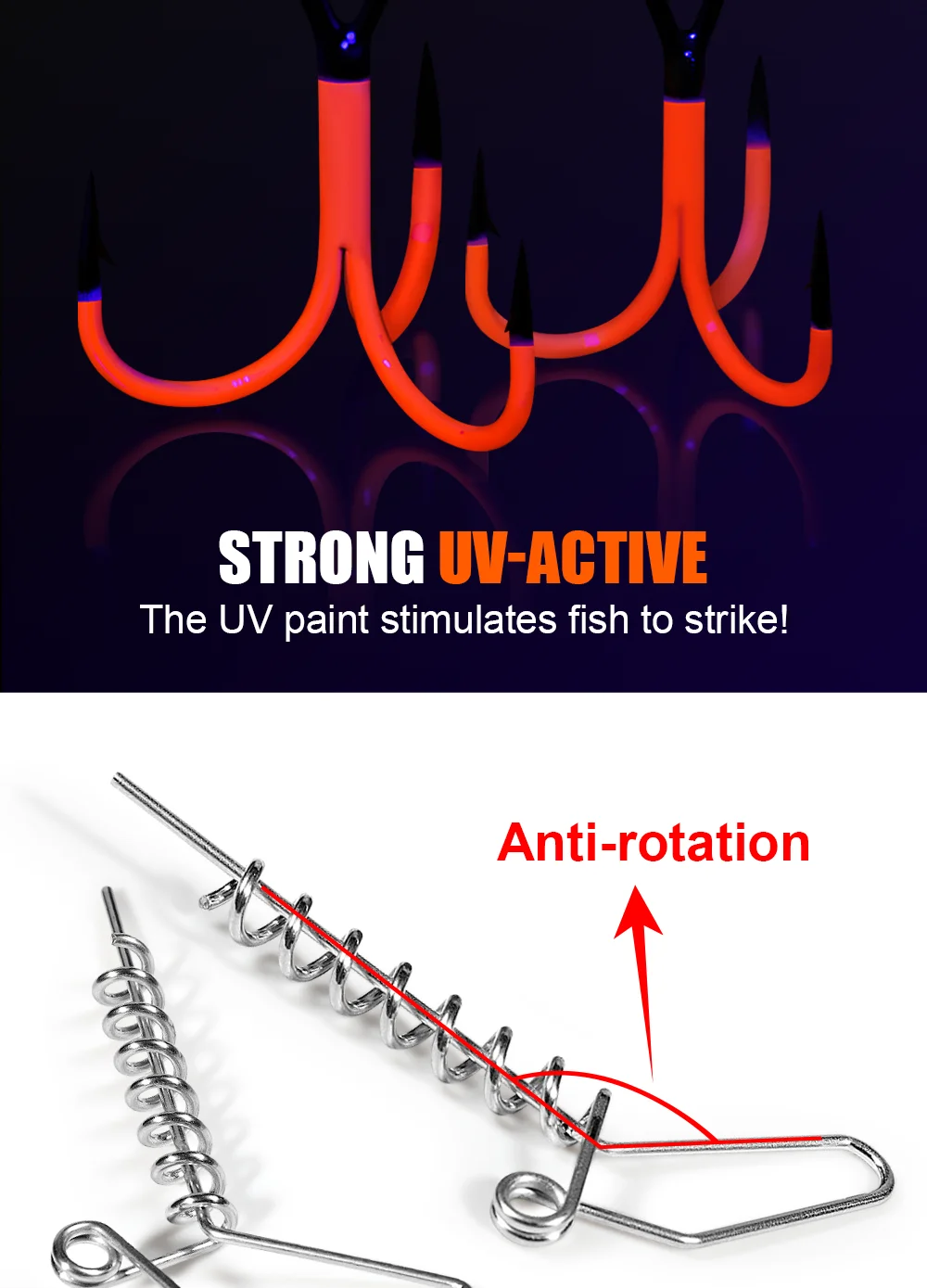 Spinpoler Multi-Depth Flame Stinger Rigs # 1 # 1/0 # 2/0 UV Orange Drillinge mit Gewichten Pike Craft flache Schrauben Angelsets – Detail 5
