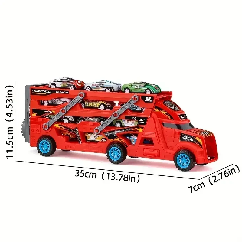 Large Deformation Truck Transporter Car with Diecast Car Model Educational Model Folding Track Racing Vehicle Boys Birthday Gift