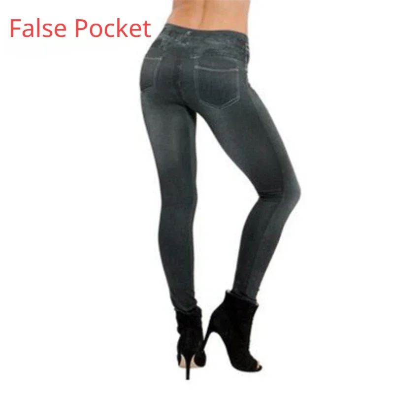 Women Jeggings Faux Denim Jeans Leggins High Waisted Tummy Control Slim  Leggins Printed Pencil Pants Seamless Skinny Trousers - AliExpress